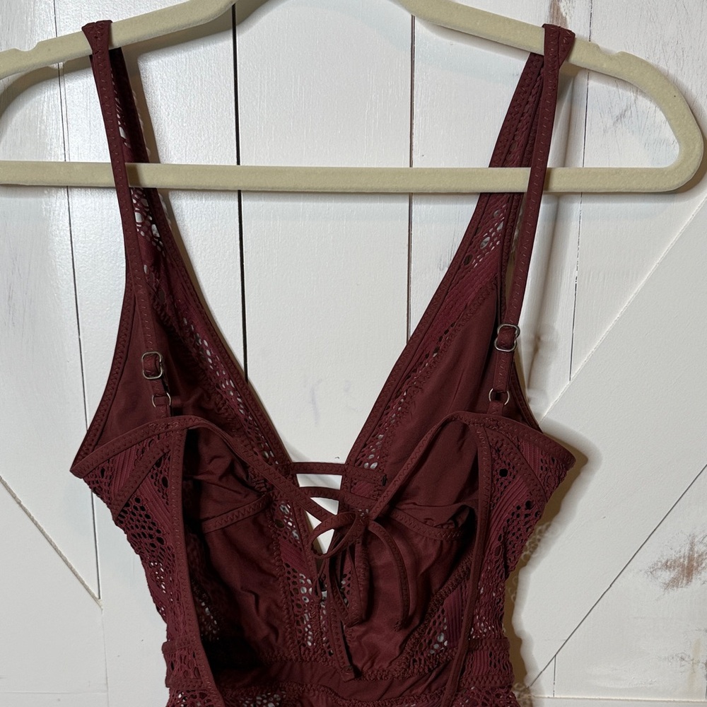 Becca Aubergine Crochet Lace One Piece Swimsuit - Picture 13 of 16